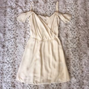 Guess ivory cream off the shoulder wrap dress